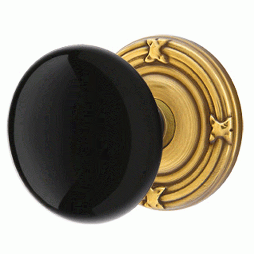 Black Porcelain Ebony Door Knob Set With Ribbon & Reed Rosette (Several Finish Options) EMTEK