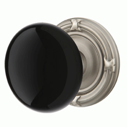 Black Porcelain Ebony Door Knob Set With Ribbon & Reed Rosette (Several Finish Options) EMTEK