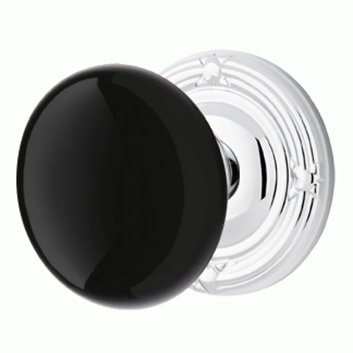 Black Porcelain Ebony Door Knob Set With Ribbon & Reed Rosette (Several Finish Options) EMTEK