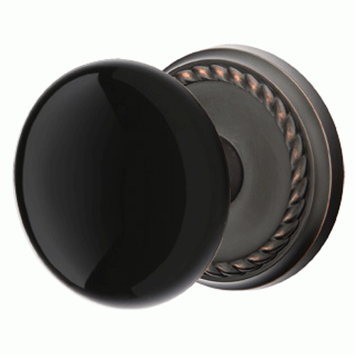 Black Porcelain Ebony Door Knob Set With Rope Rosette (Several Finish Options) EMTEK