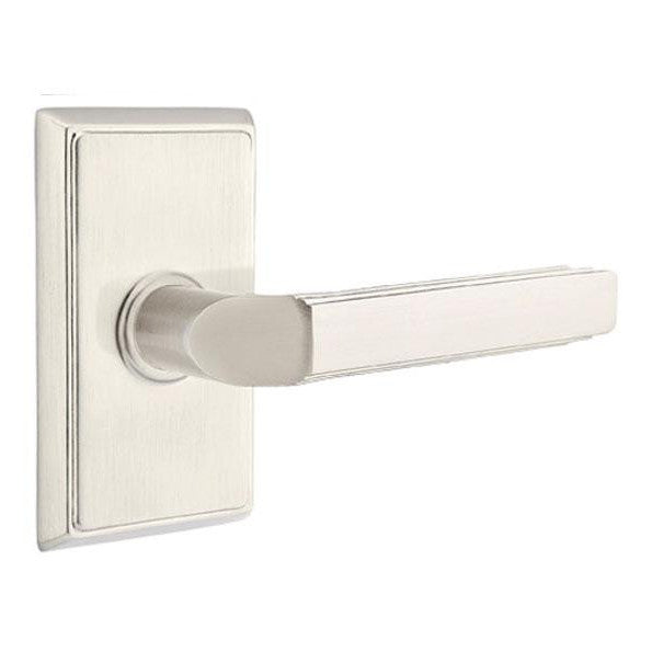 Solid Brass Milano Lever With Rectangular Rosette EMTEK