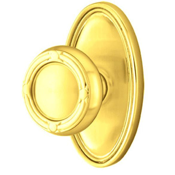 Solid Brass Ribbon & Reed Door Knob Set With Oval Rosette (Several Finish Options) EMTEK