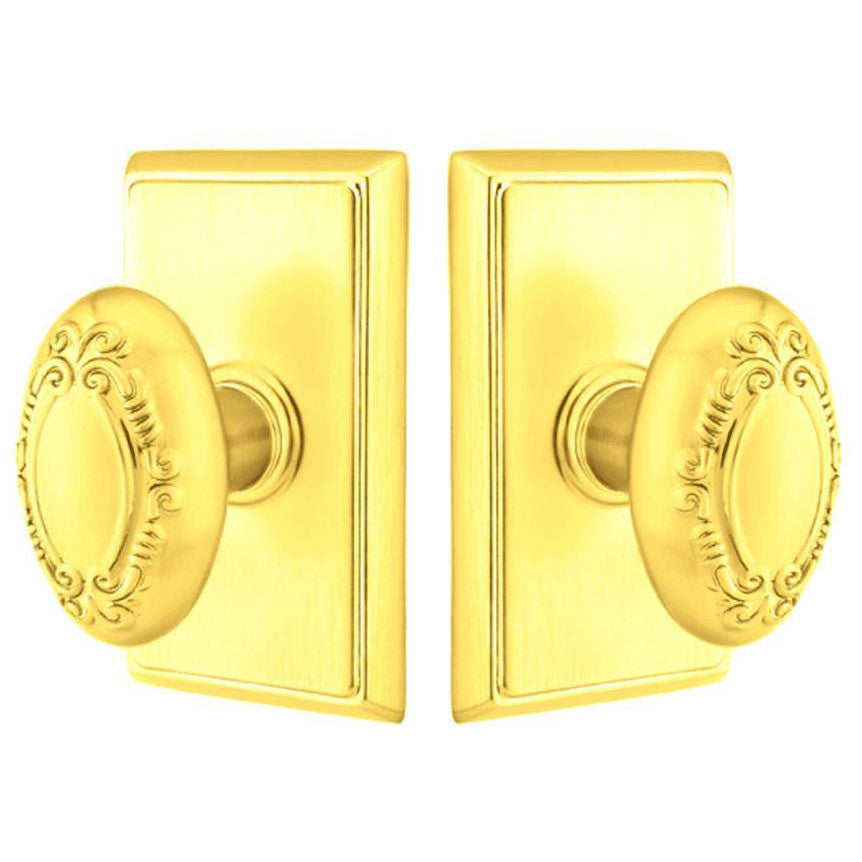 Solid Brass Victoria Door Knob Set With Rectangular Rosette (Several Finish Options) EMTEK