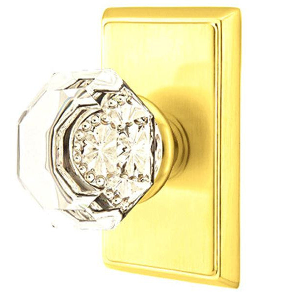 Emtek Crystal Old Town Clear Door Knob Set With Rectangular Rosette (Several Finish Options) EMTEK