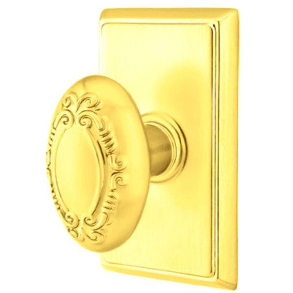 Solid Brass Victoria Door Knob Set With Rectangular Rosette (Several Finish Options) EMTEK