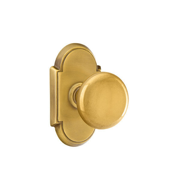 Arched Back Plate Entryway Set with Round Brass Knob (Several Finishes Available) EMTEK