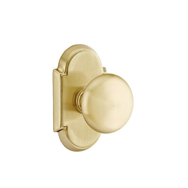 Arched Back Plate Entryway Set with Round Brass Knob (Several Finishes Available) EMTEK