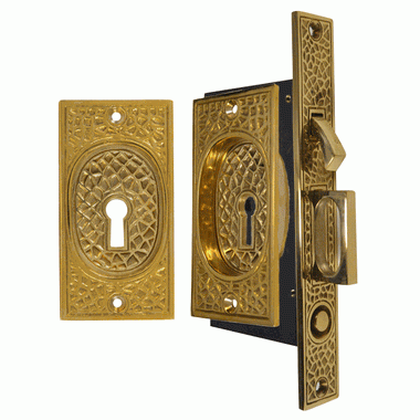 Craftsman Pattern Single Pocket Privacy (Lock) Style Door Set (Polished Brass) COPPER MOUNTAIN HARDWARE