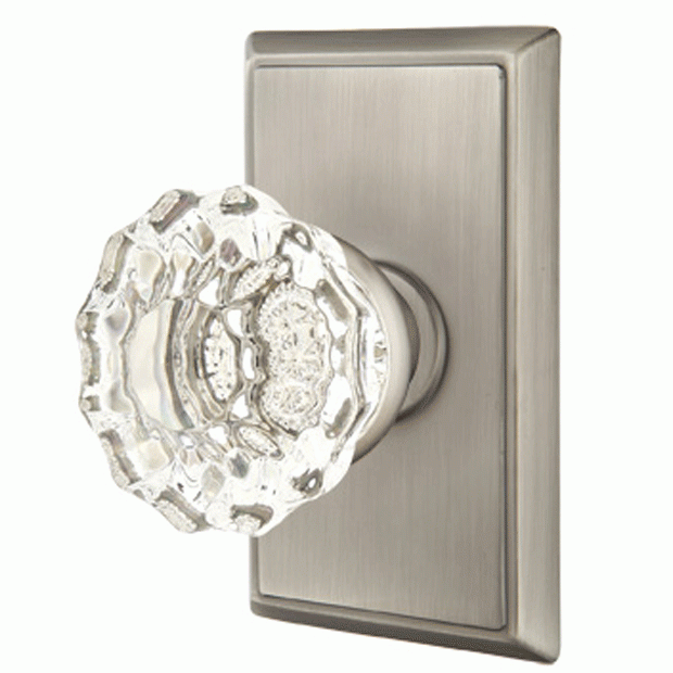 Emtek Crystal Astoria Door Knob Set With Rectangular Rosette (Several Finish Options) EMTEK