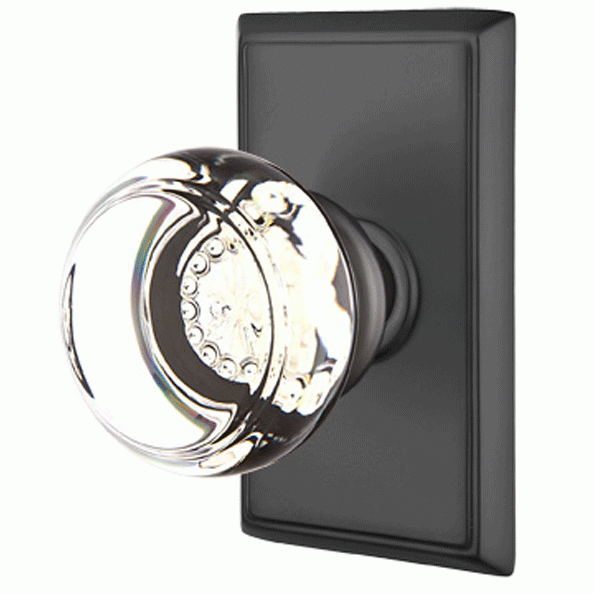 Crystal Door Hardware - Georgetown Privacy Door Knob with Rectangular Rose in Flat Black - 8221GTUS19 - Emtek Hardware EMTEK