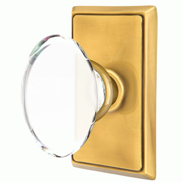 Crystal Hampton Door Knob Set With Rectangular Rosette (Several Finish Options) EMTEK