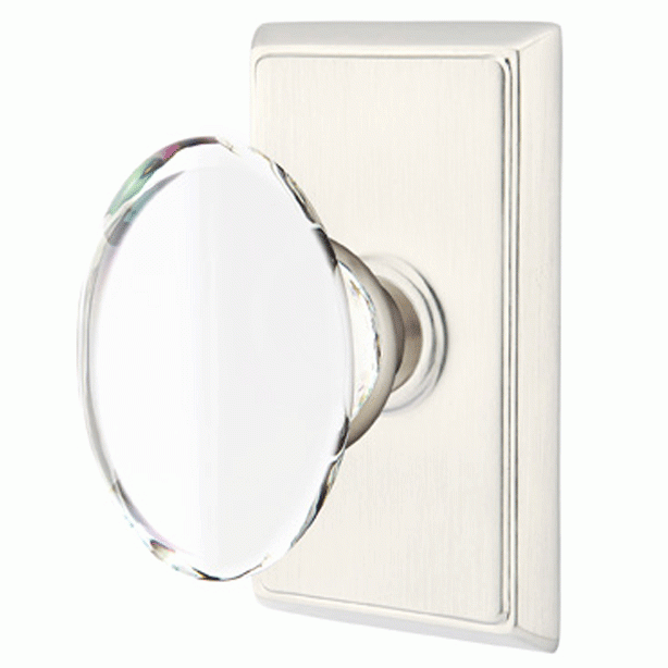 Crystal Hampton Door Knob Set With Rectangular Rosette (Several Finish Options) EMTEK