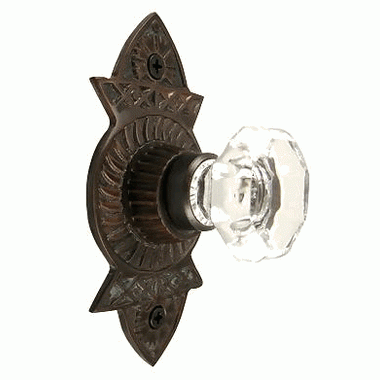 1 3/8 Inch Crystal Octagon Knob Eastlake Backplate (Oil Rubbed Bronze Finish) COPPER MOUNTAIN HARDWARE