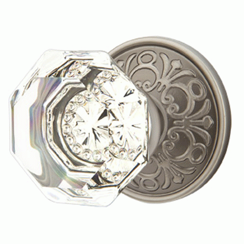 Emtek Crystal Old Town Clear Door Knob Set With Lancaster Rosette (Several Finish Options) EMTEK