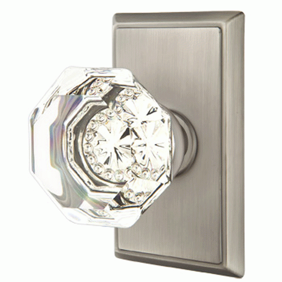 Emtek Crystal Old Town Clear Door Knob Set With Rectangular Rosette (Several Finish Options) EMTEK