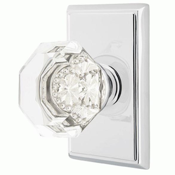 Emtek Crystal Old Town Clear Door Knob Set With Rectangular Rosette (Several Finish Options) EMTEK