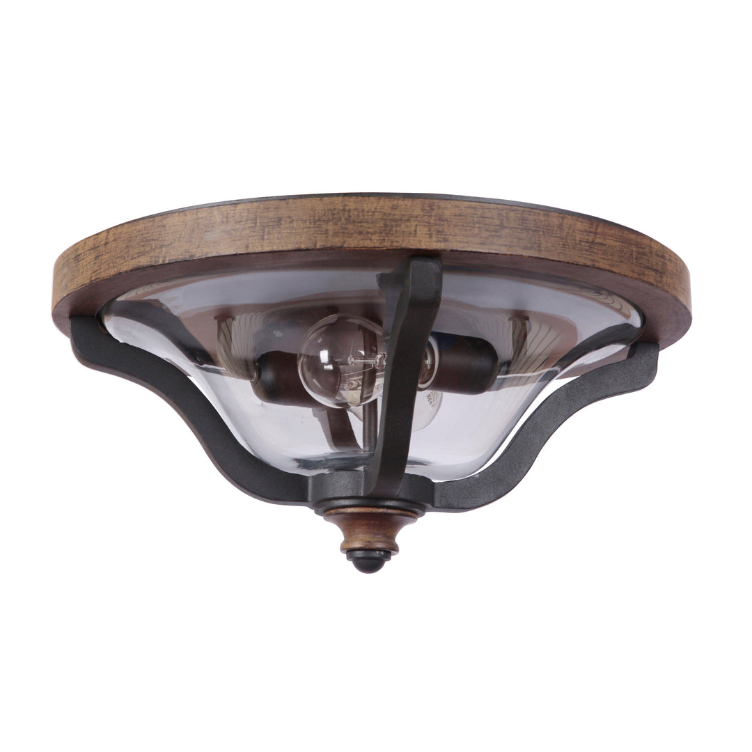 Ashwood 2 Light Outdoor Flushmount in Textured Black/Whiskey Barrel CRAFTMADE