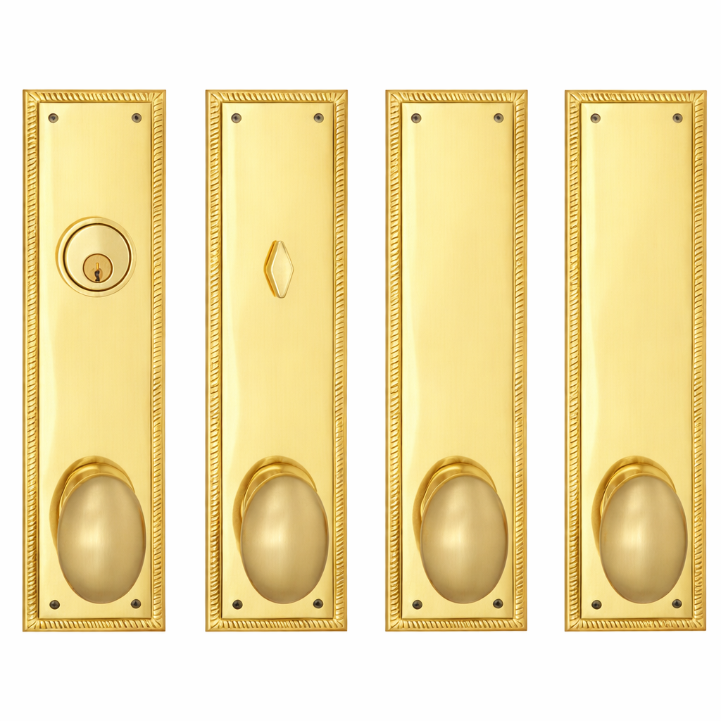 Georgian Roped Rectangular Double Door Deadbolt Entryway Set (Several Finishes Available)