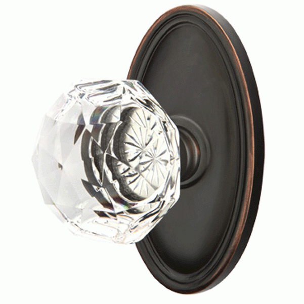 Diamond Crystal Door Knob Set With Oval Rosette (Several Finish Options) EMTEK