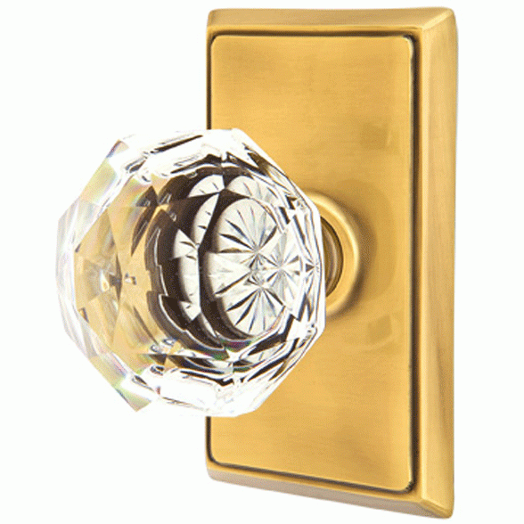 Diamond Crystal Door Knob Set With Rectangular Rosette (Several Finish Options) EMTEK