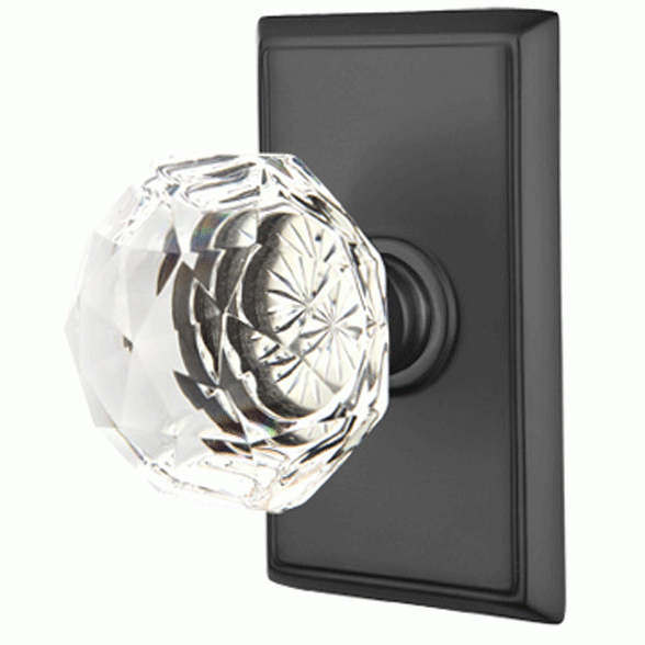 Diamond Crystal Door Knob Set With Rectangular Rosette (Several Finish Options) EMTEK