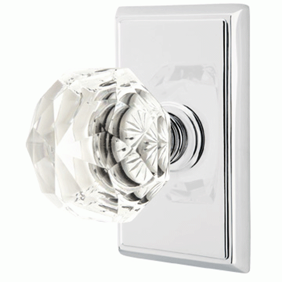 Diamond Crystal Door Knob Set With Rectangular Rosette (Several Finish Options) EMTEK