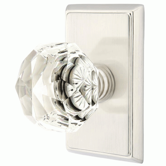 Diamond Crystal Door Knob Set With Rectangular Rosette (Several Finish Options) EMTEK