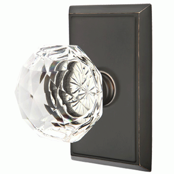 Diamond Crystal Door Knob Set With Rectangular Rosette (Several Finish Options) EMTEK