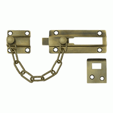 Door Guards, Security, Solid Brass Door Guard, Chain / Doorbolt (Antique Brass Finish) DELTANA