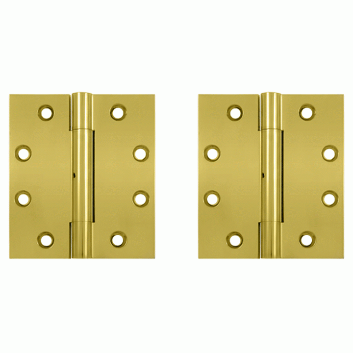 4 1/2 Inch X 4 Inch Solid Brass Wide Throw Hinge (Square Corner, PVD Polished Brass Finish) DELTANA
