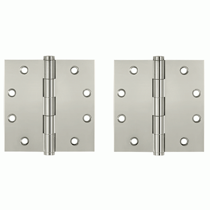 4 1/2 Inch X 4 1/2 Inch Solid Brass Square Hinge Interchangeable Finials (Polished Nickel Finish) DELTANA