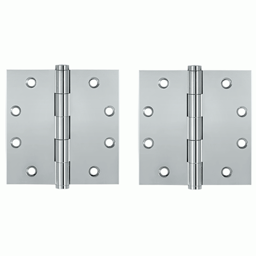 4 1/2 Inch X 4 1/2 Inch Solid Brass Square Hinge Interchangeable Finials (Chrome Finish) DELTANA