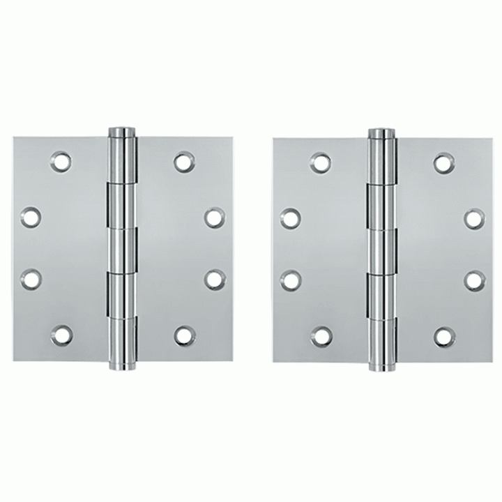 4 1/2 Inch X 4 1/2 Inch Solid Brass Square Hinge Interchangeable Finials (Chrome Finish) DELTANA