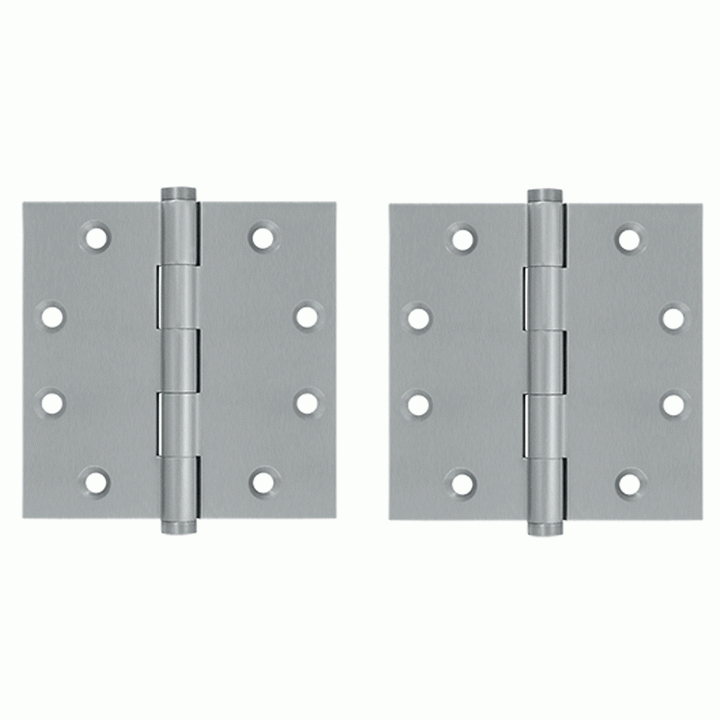 4 1/2 Inch X 4 1/2 Inch Solid Brass Square Hinge Interchangeable Finials (Brushed Chrome Finish) DELTANA