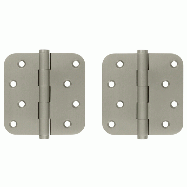 4 Inch X 4 Inch Solid Brass Zig-Zag Hinge (5/8 Radius Corner, Brushed Nickel Finish) DELTANA