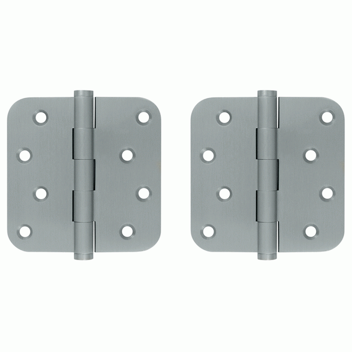4 Inch X 4 Inch Solid Brass Zig-Zag Hinge (5/8 Radius Corner, Brushed Chrome Finish) DELTANA