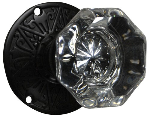 Crystal Octagon Door Knob Set with Solid Brass Eastlake Rosettes (Several Finishes Available)