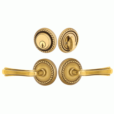 Emtek Solid Brass Wembley Door Lever Deadbolt with Georgian Rope Rosette (Antique Brass Finish) EMTEK