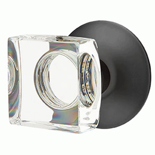 Modern Square Crystal Door Knob Set With Modern Rosette (Several Finish Options) EMTEK