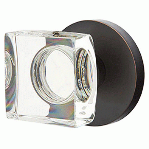 Modern Square Crystal Door Knob Set With Disk Rosette (Several Finish Options) EMTEK