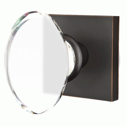 Crystal Hampton Door Knob Set With Square Rosette (Several Finish Options) EMTEK