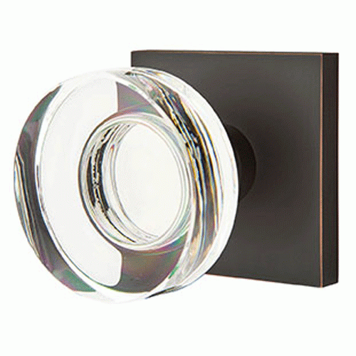 Modern Disc Crystal Door Knob Set With Square Rosette (Several Finish Options) EMTEK