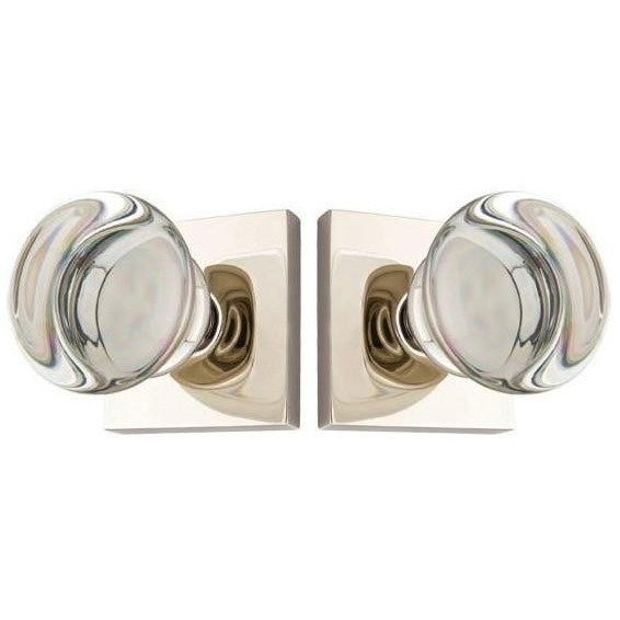 Round Crystal Door Knob Set with Square Rosette (Several Finish Options) EMTEK