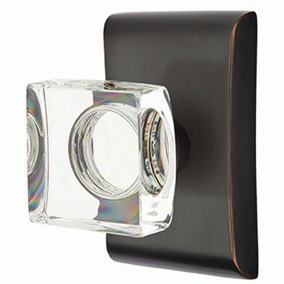 Emtek Modern Square Crystal Door Knob Set With Neos Rosette (Several Finish Options) EMTEK