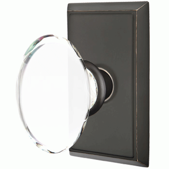 Emtek Crystal Hampton Door Knob Set With Modern Rectangular Rosette (Several Finish Options) EMTEK