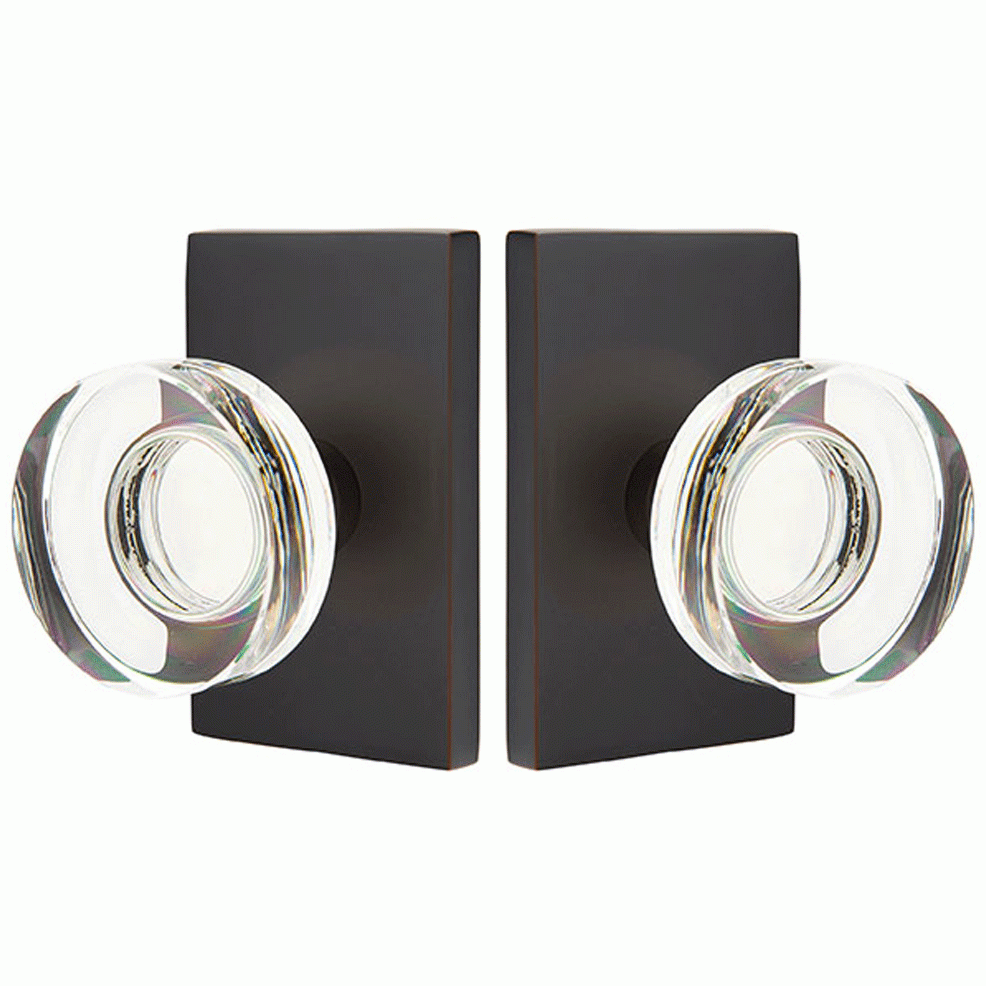 Emtek Modern Disc Crystal Door Knob Set With Modern Rectangular Rosette (Several Finish Options) EMTEK