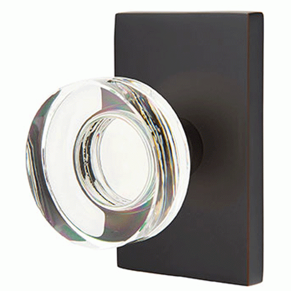 Emtek Modern Disc Crystal Door Knob Set With Modern Rectangular Rosette (Several Finish Options) EMTEK