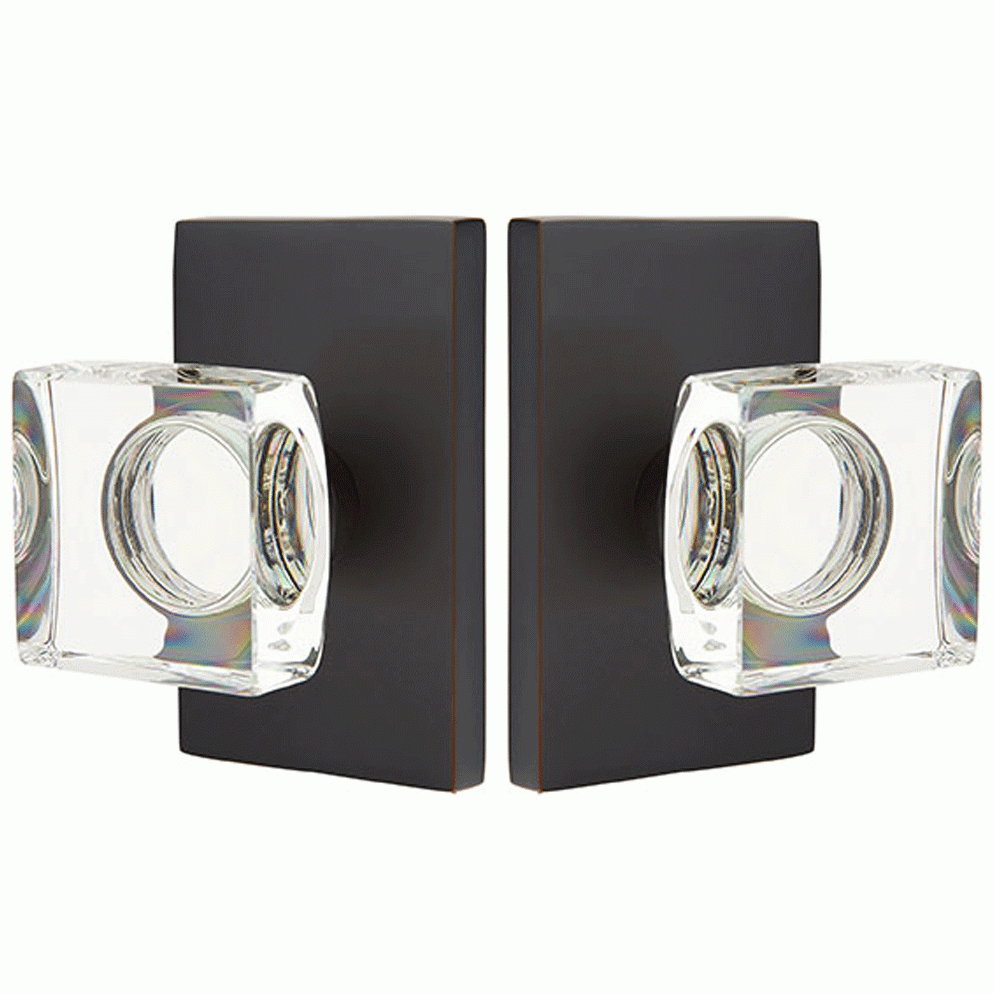 Emtek Modern Square Crystal Door Knob Set With Modern Rectangular Rosette (Several Finish Options) EMTEK