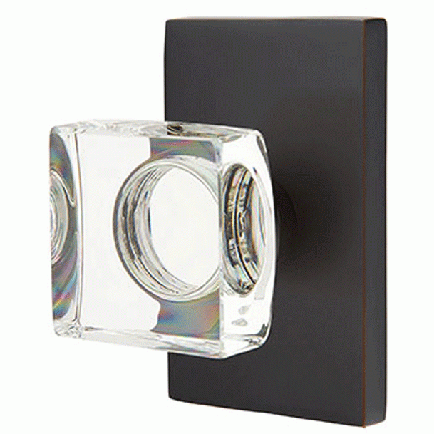 Emtek Modern Square Crystal Door Knob Set With Modern Rectangular Rosette (Several Finish Options) EMTEK