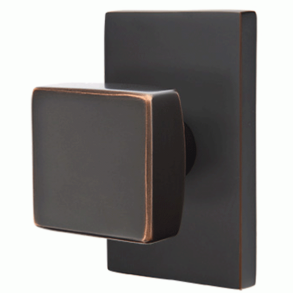 Emtek Solid Brass Square Knob With Modern Rectangular Rosette (Several Finish Options) EMTEK